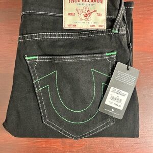 True Religion Ricky SN Relaxed Straight Jeans Men’s 34x34 Black Green Stitching